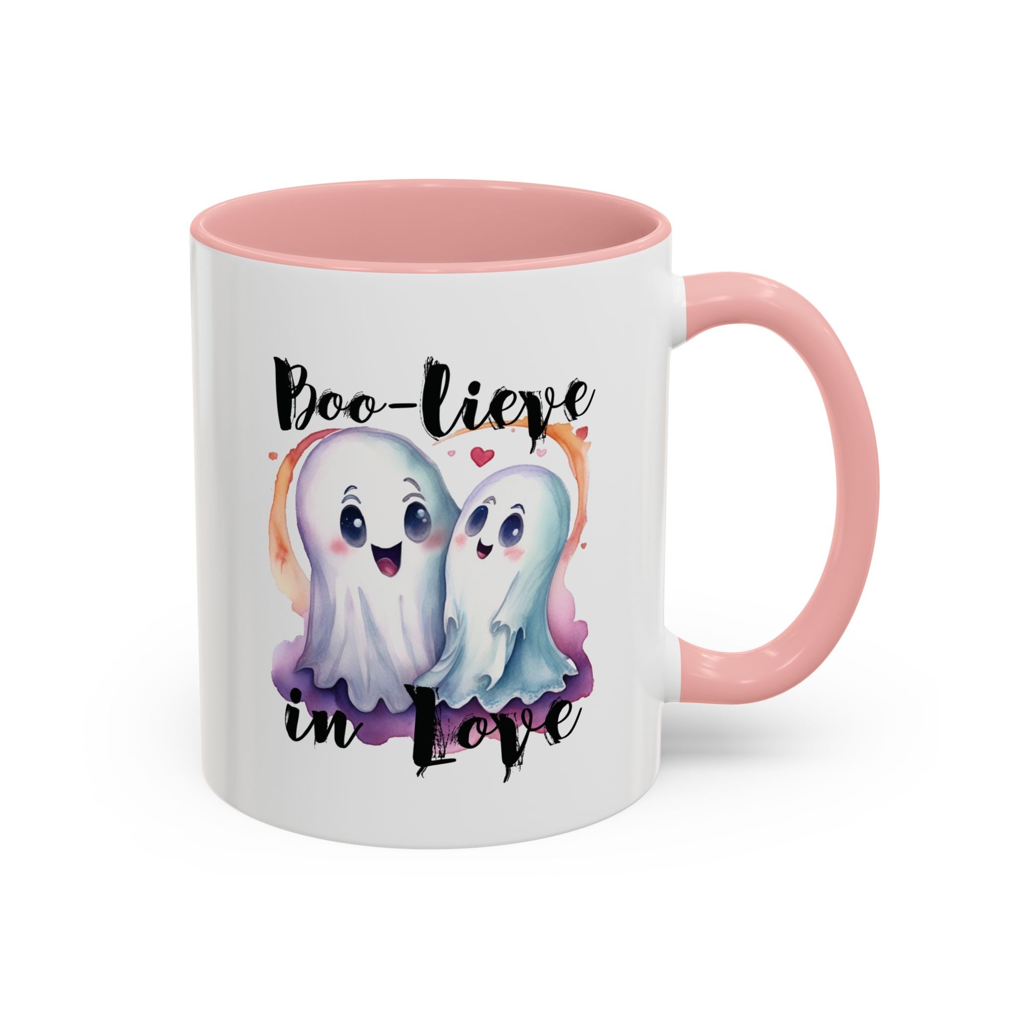 Boo-lieve in Love, Ghost love, Cute Ghosts, Halloween Ghosts in love, cute birthday or halloween gift, watercolor ghosts, Coffee Mug (11oz)
