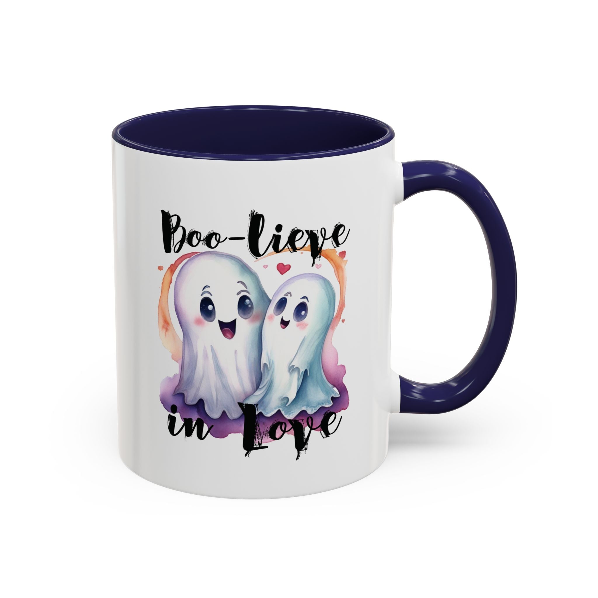 Boo-lieve in Love, Ghost love, Cute Ghosts, Halloween Ghosts in love, cute birthday or halloween gift, watercolor ghosts, Coffee Mug (11oz)