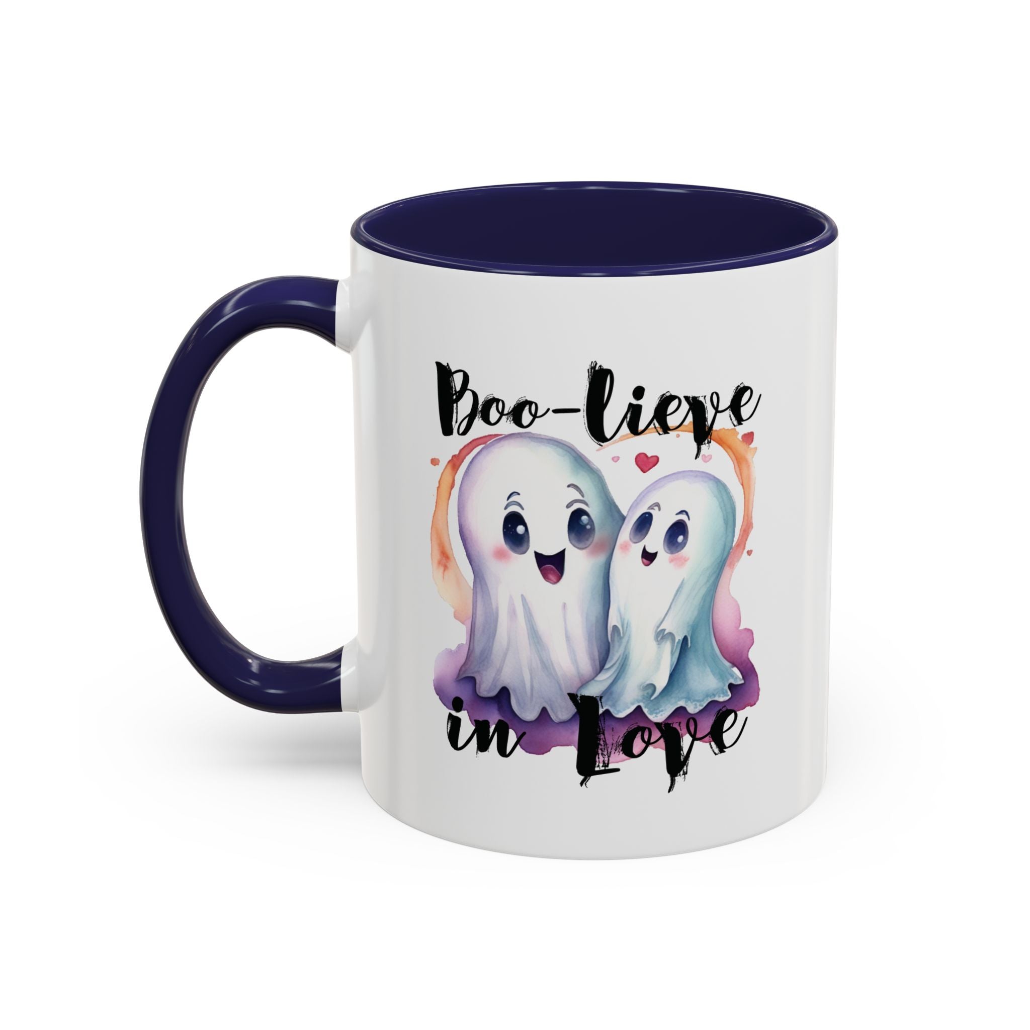 Boo-lieve in Love, Ghost love, Cute Ghosts, Halloween Ghosts in love, cute birthday or halloween gift, watercolor ghosts, Coffee Mug (11oz)