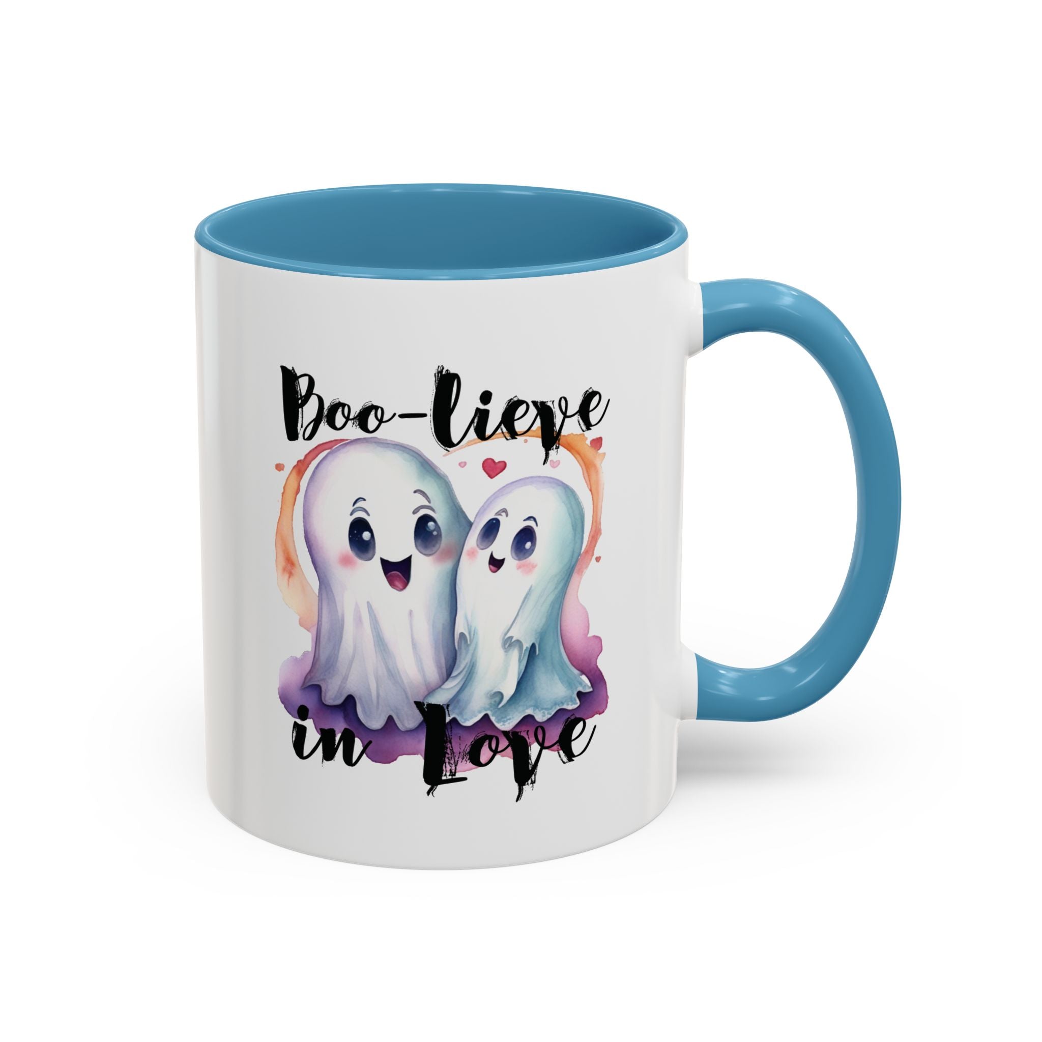 Boo-lieve in Love, Ghost love, Cute Ghosts, Halloween Ghosts in love, cute birthday or halloween gift, watercolor ghosts, Coffee Mug (11oz)