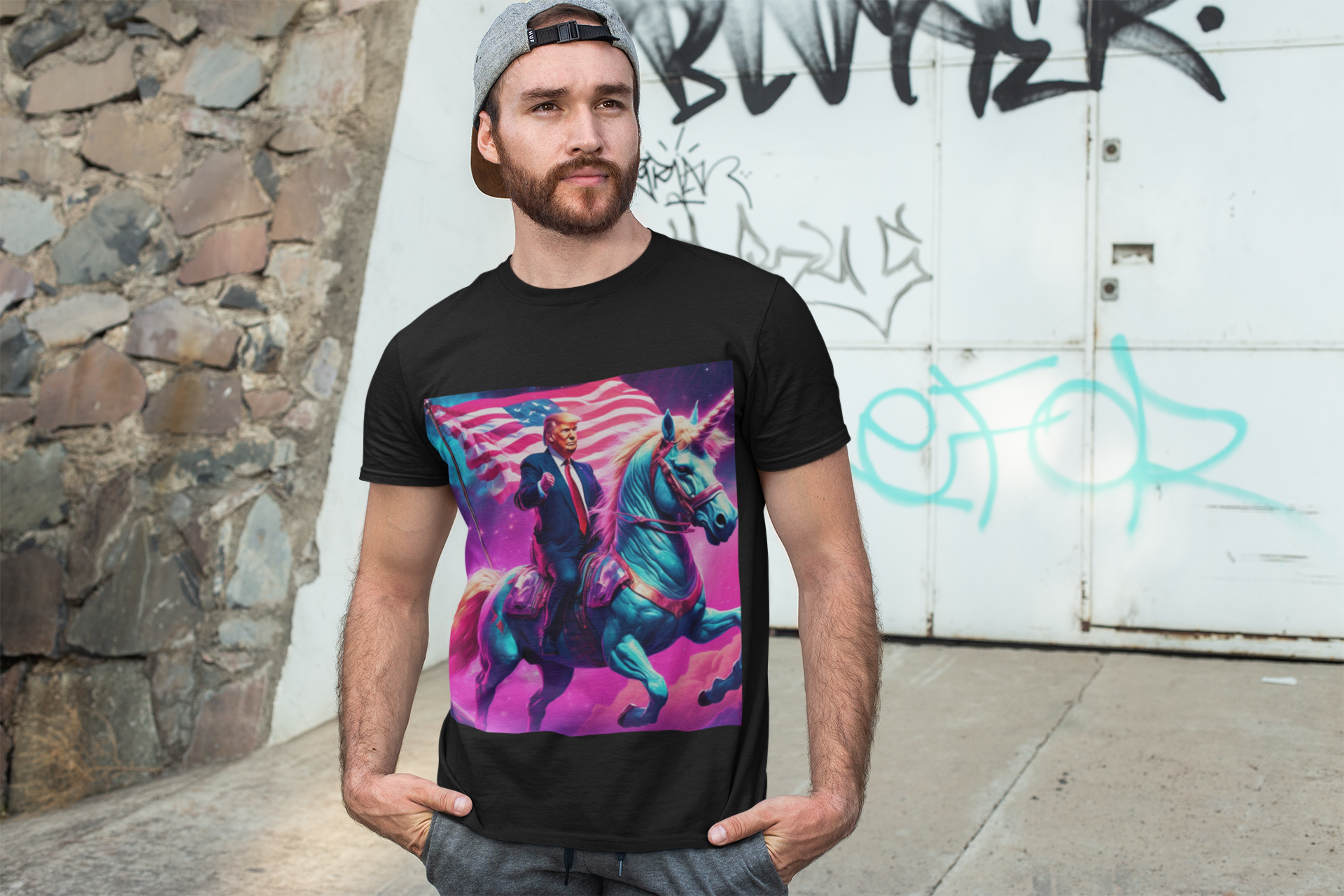 Patriotic Fantasy: Trump Riding a Unicorn Tee