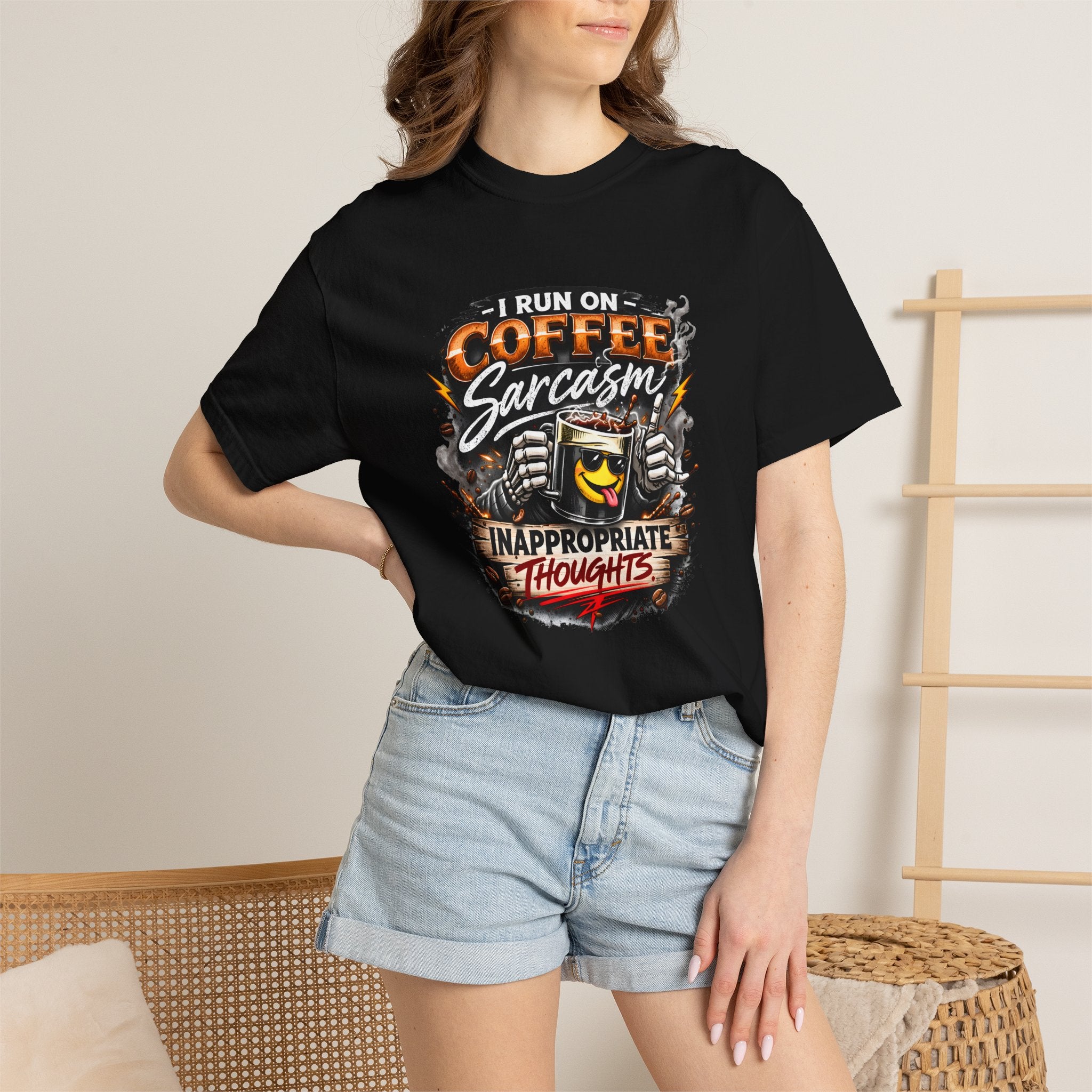 I Run On Coffee Sarcasm & Inappropriate Thoughts Shirt, Funny Coffee Lover T-Shirt, Sarcastic Graphic Tee, Comfort Colors 1717 Unisex