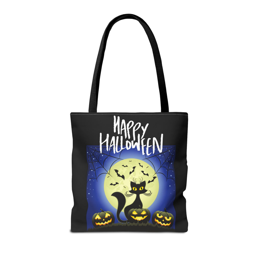 Happy Halloween Black Cat, Bats, and Spooky Pumkins Tote Bag