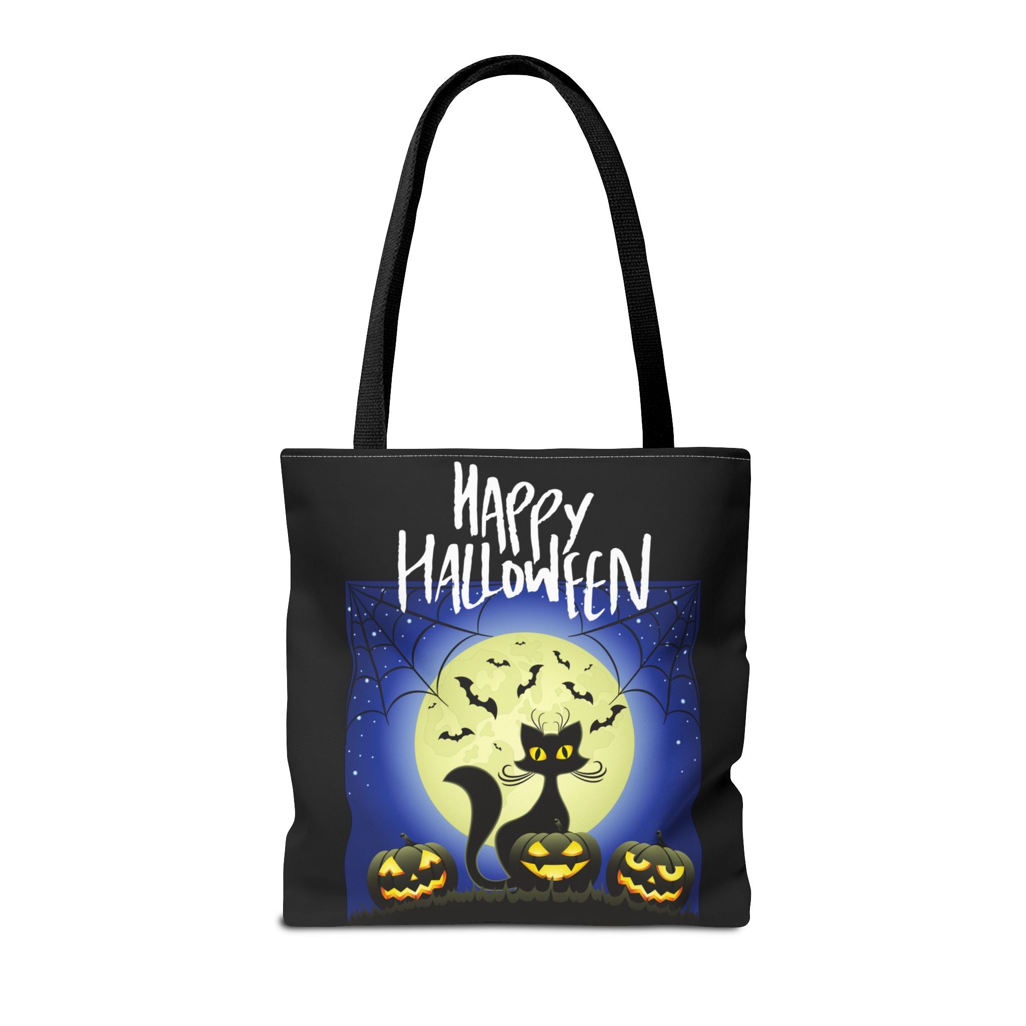 Happy Halloween Black Cat, Bats, and Spooky Pumkins Tote Bag
