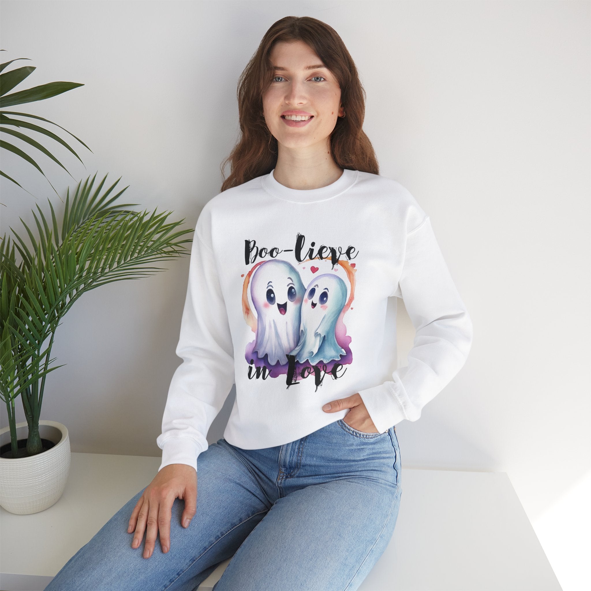 Boo-lieve in Love, Ghost love, Cute Ghosts, Halloween Ghosts in love, cute birthday or halloween gift, watercolor ghosts, Sweatshirt