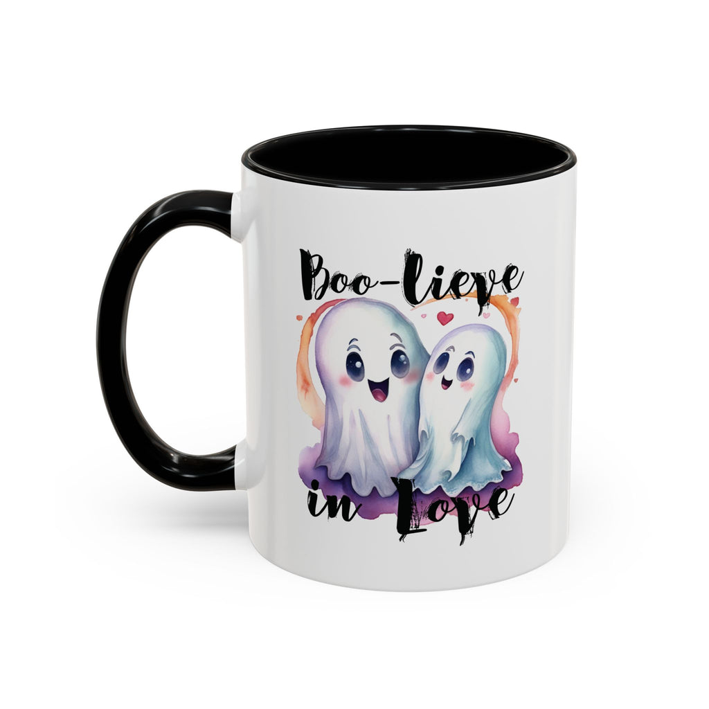 Boo-lieve in Love, Ghost love, Cute Ghosts, Halloween Ghosts in love, cute birthday or halloween gift, watercolor ghosts, Coffee Mug (11oz)