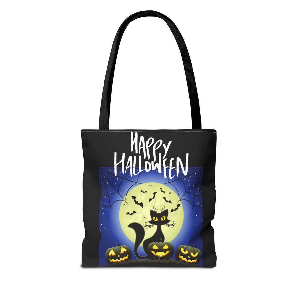 Happy Halloween Black Cat, Bats, and Spooky Pumkins Tote Bag