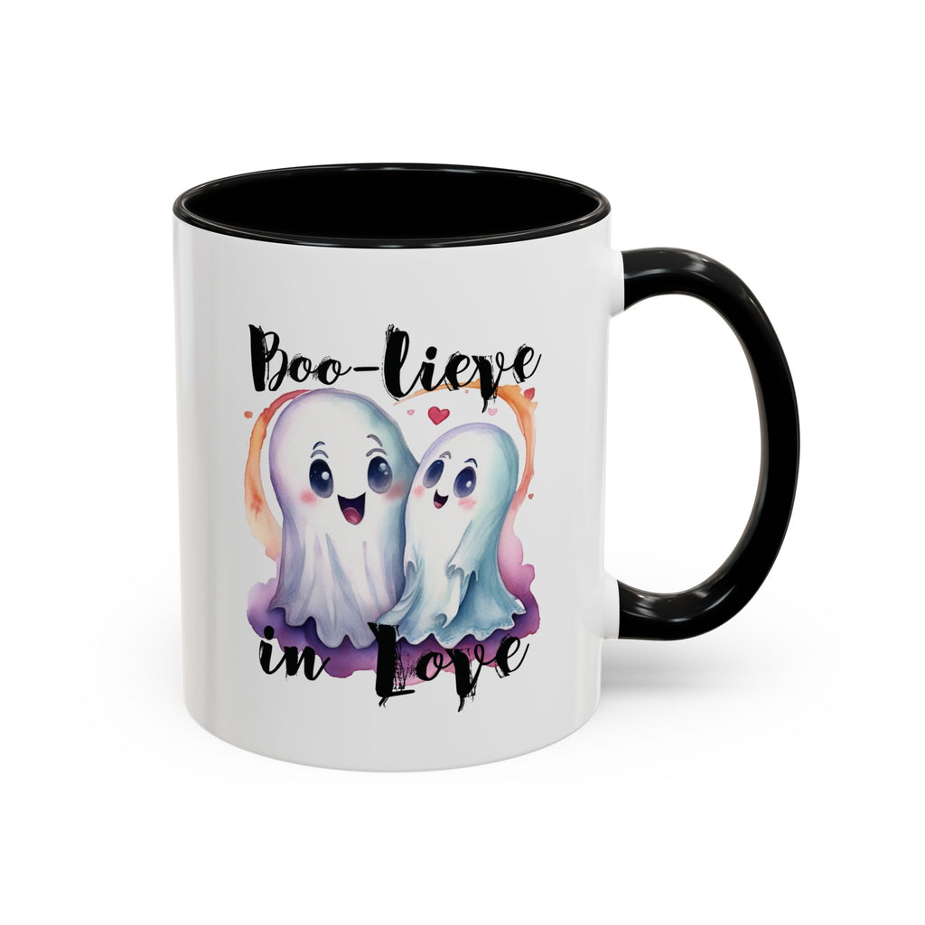 Boo-lieve in Love, Ghost love, Cute Ghosts, Halloween Ghosts in love, cute birthday or halloween gift, watercolor ghosts, Coffee Mug (11oz)