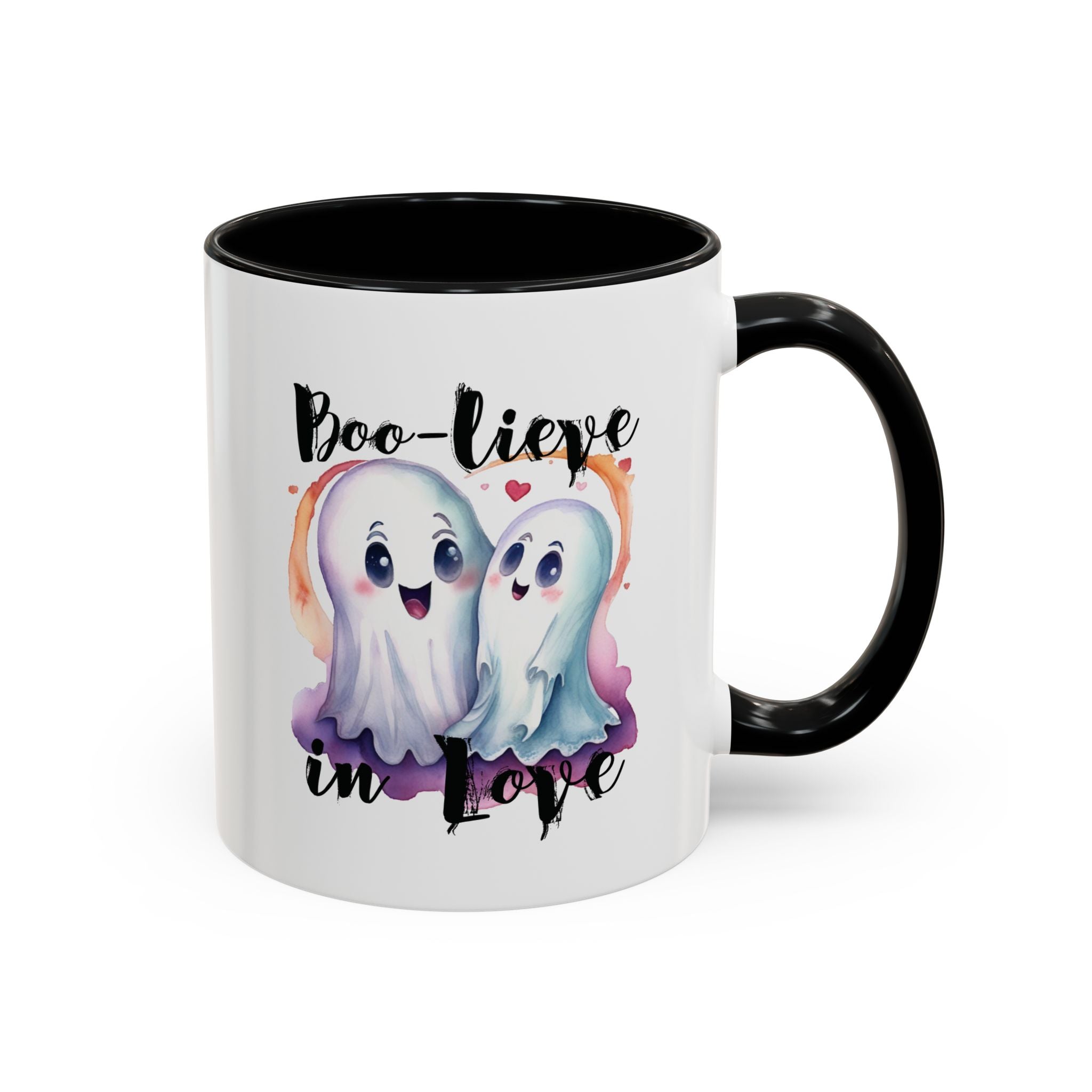 Boo-lieve in Love, Ghost love, Cute Ghosts, Halloween Ghosts in love, cute birthday or halloween gift, watercolor ghosts, Coffee Mug (11oz)