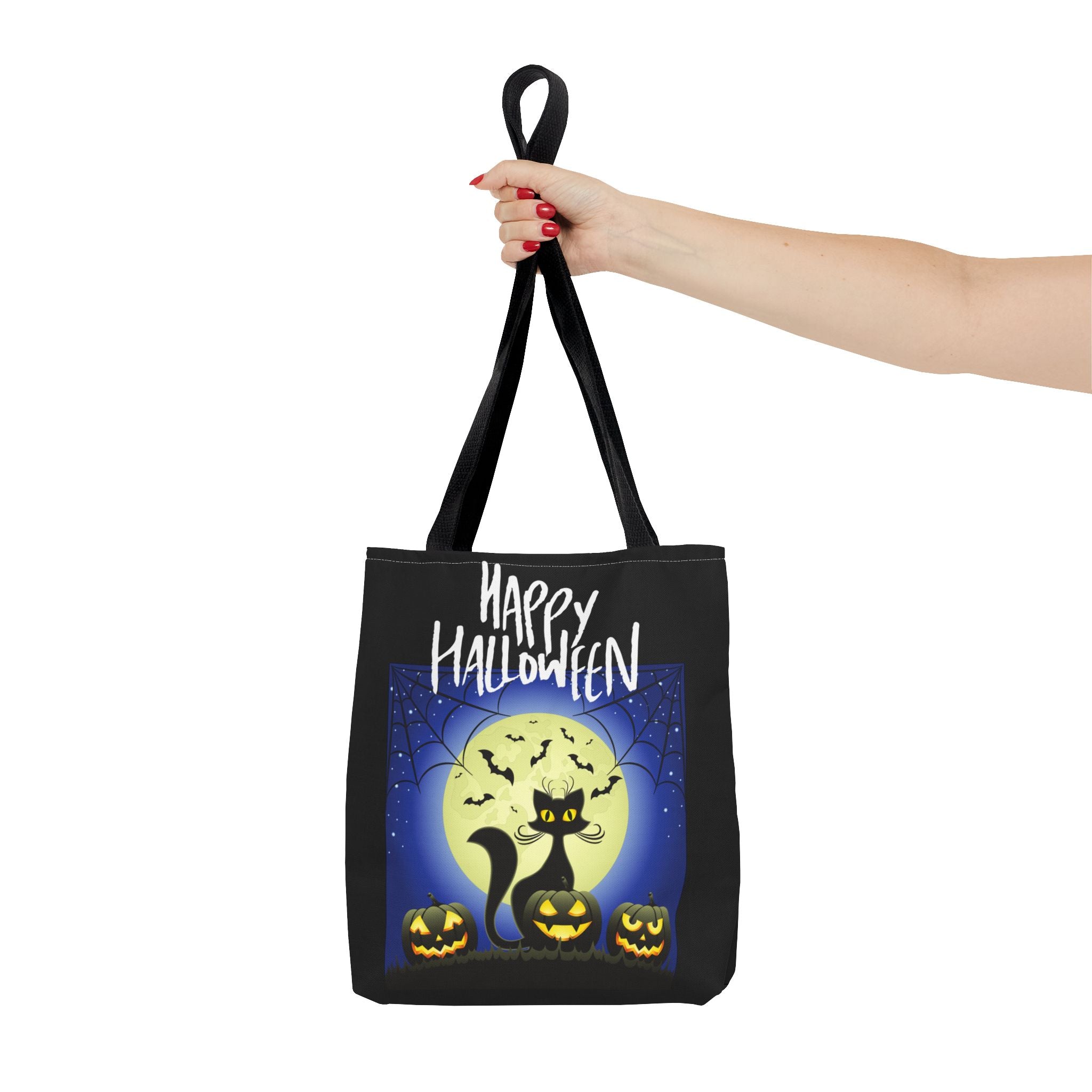 Happy Halloween Black Cat, Bats, and Spooky Pumkins Tote Bag