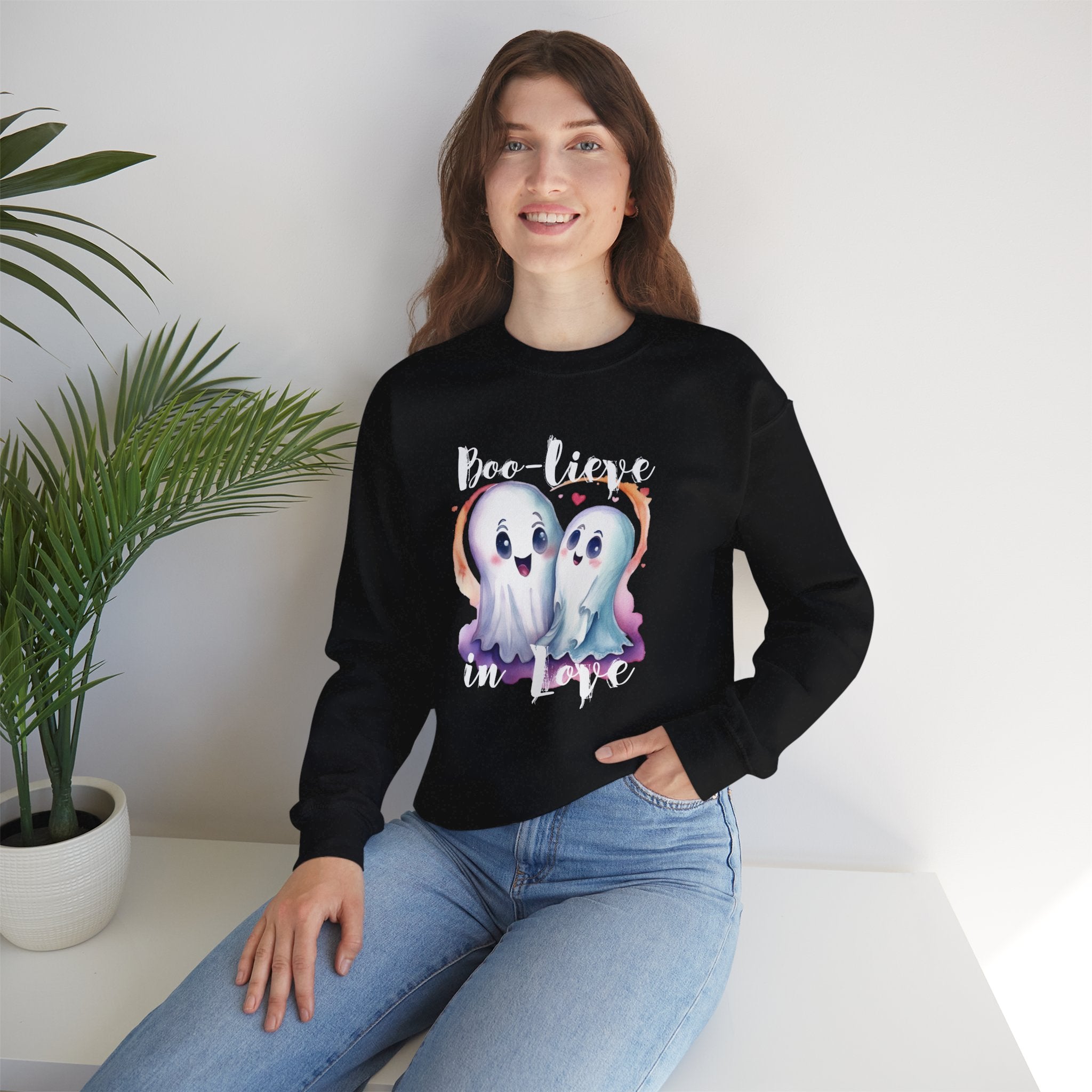 Boo-lieve in Love, Ghost love, Cute Ghosts, Halloween Ghosts in love, cute birthday or halloween gift, watercolor ghosts, Sweatshirt